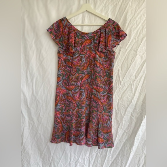 J. Crew Silk Dress Paisley Print Flounce Hem Pink Blue Size 4 - Picture 4 of 16